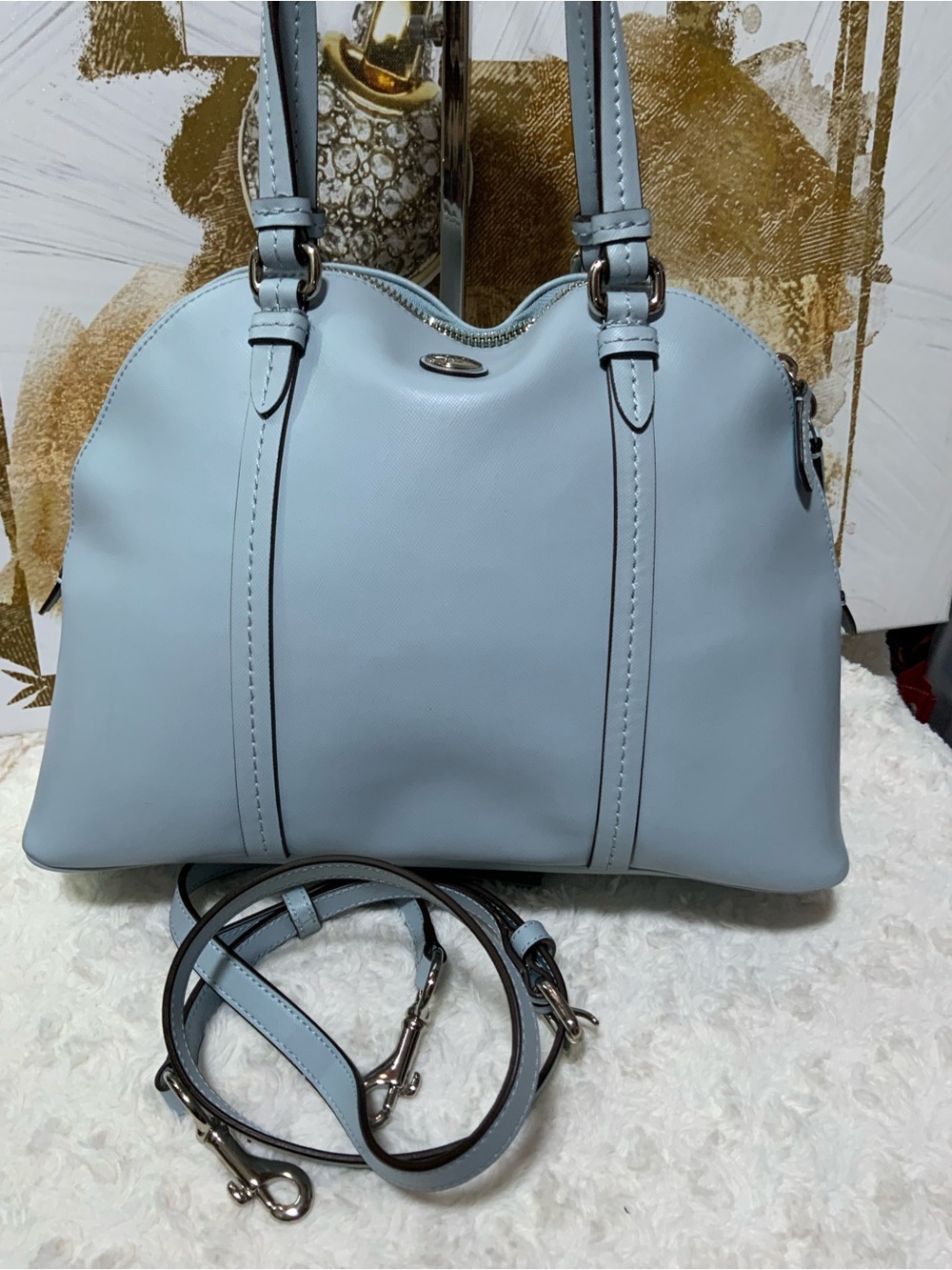 Coach Light Blue Leather Satchel with Removable Strap - Picture 3 of 9
